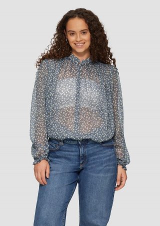 s.Oliver Leicht transparente Chiffonbluse mit Puffärmeln - anthrazit
