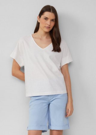 s.Oliver T-Shirt im Fabricmix mit Leinenanteil - weiß