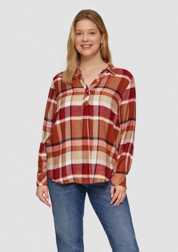 s.Oliver Karierte Bluse mit Hemdkragen - rot