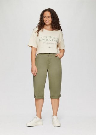 s.Oliver Elastische Capri-Hose aus Baumwoll-Satin - helles olivgrün