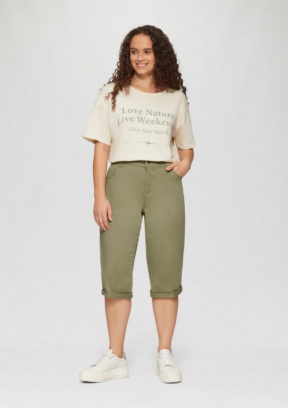 s.Oliver Elastische Capri-Hose aus Baumwoll-Satin - helles olivgrün
