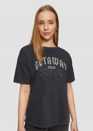 s.Oliver T-Shirt in gewaschener Optik mit Schmucksteinen - schwarz