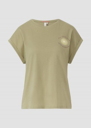 s.Oliver Lockeres T- Shirt mit Ärmelaufschlag und Frontprint - salbeigrün