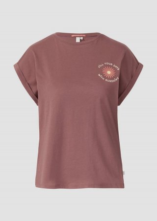 s.Oliver Lockeres T- Shirt mit Ärmelaufschlag und Frontprint - aubergine