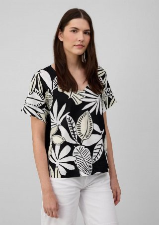 s.Oliver T-Shirt im Fabricmix mit Leinenanteil - schwarz