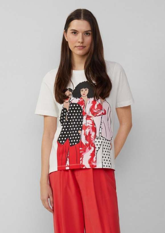 s.Oliver Jerseyshirt im Relaxed Fit mit Effekt-Artwork - ecru