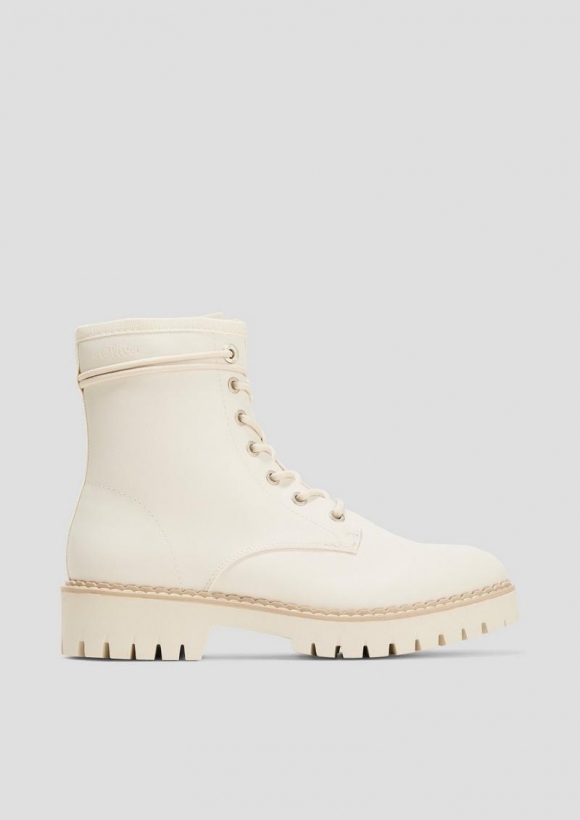 s.Oliver Schnürstiefel in Leder-Optik - creme