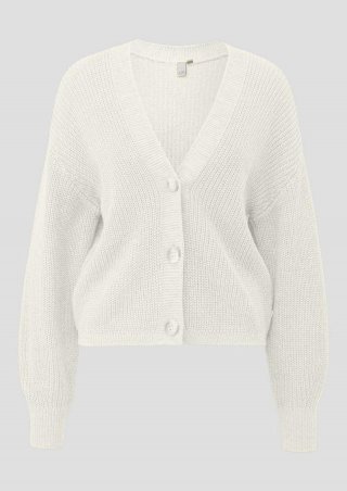 s.Oliver Melierte Strickjacke aus Baumwollmix - ecru