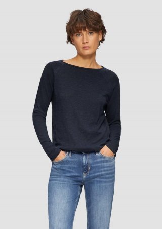 s.Oliver Langarmshirt mit Raglanärmeln und Flammgarnstruktur - navy