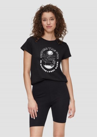 s.Oliver Baumwoll-T-Shirt mit Frontprint und Rippblende - schwarz