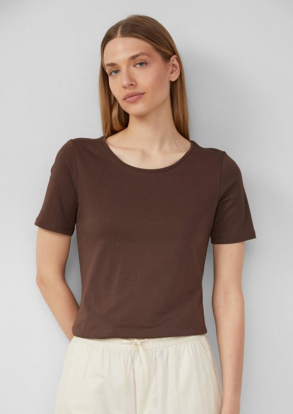 s.Oliver T-Shirt aus Interlockjersey im Slim Fit - mokka