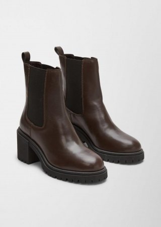 s.Oliver Lederstiefel mit Blockabsatz - dunkelbraun