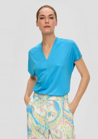 s.Oliver Viskose-Shirt mit V-Ausschnitt - azurblau