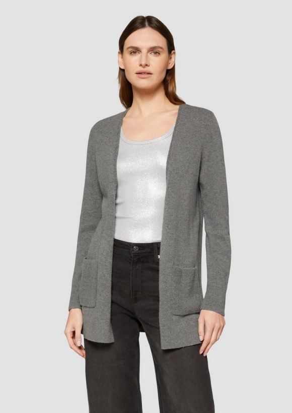 s.Oliver Lange Strickjacke mit Rippbündchen - graphit