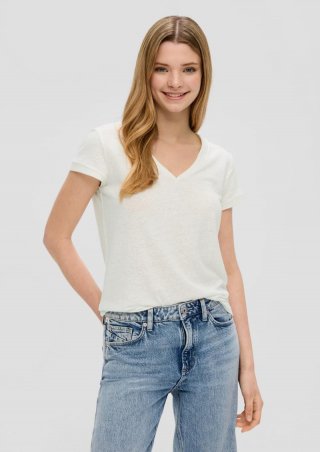 s.Oliver T-Shirt mit V-Ausschnitt - ecru