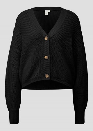 s.Oliver Melierte Strickjacke aus Baumwollmix - schwarz