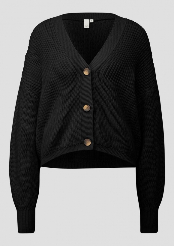 s.Oliver Melierte Strickjacke aus Baumwollmix - schwarz