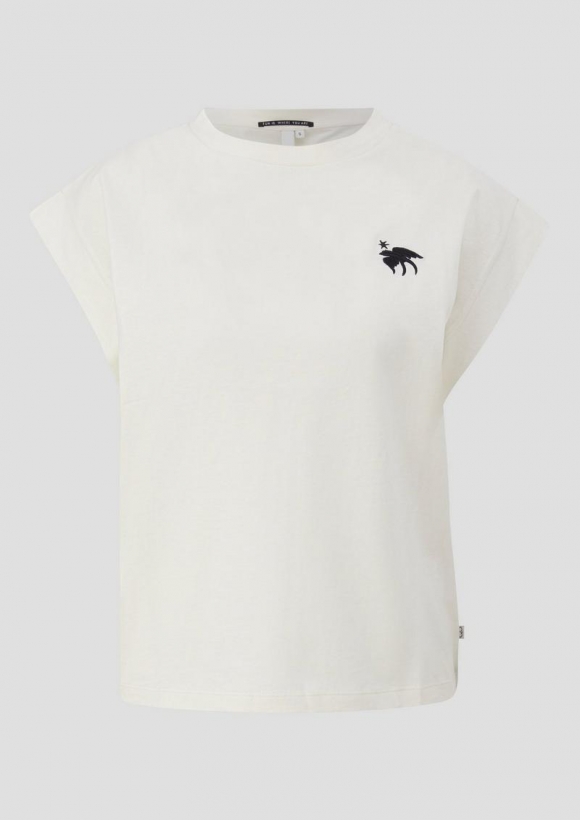 s.Oliver T-Shirt im Loose Fit mit Stickerei - ecru