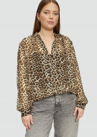 s.Oliver Leicht transparente Chiffonbluse mit All-over-Print - dunkelbraun