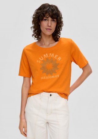 s.Oliver T-Shirt mit Frontprint und Flammgarn-Struktur - orange
