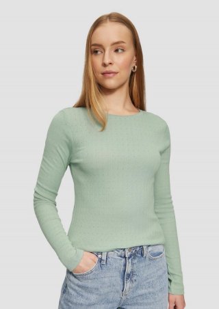 s.Oliver Slim Fit Langarmshirt mit Ajourmuster - salbeigrün