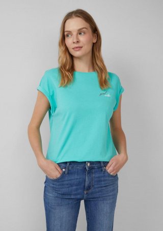 s.Oliver Relaxed-Fit-Shirt mit Print und überschnittenen Schultern - türkis