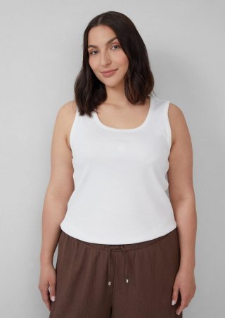 s.Oliver Ripp-Top im Slim Fit mit Stickerei - weiß