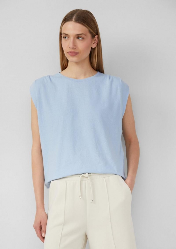 s.Oliver Verkürztes T-Shirt mit Faltendetails - hellblau