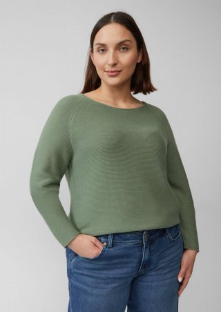 s.Oliver Strickpullover mit U-Boot-Ausschnitt und Rollsaum - helles olivgrün