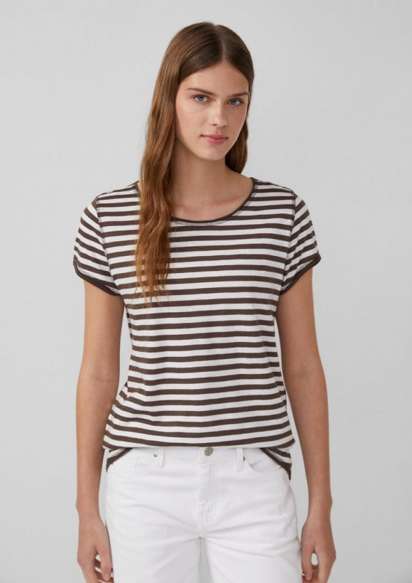 s.Oliver T-Shirt mit Rollkanten und Flammgarnstruktur - braun