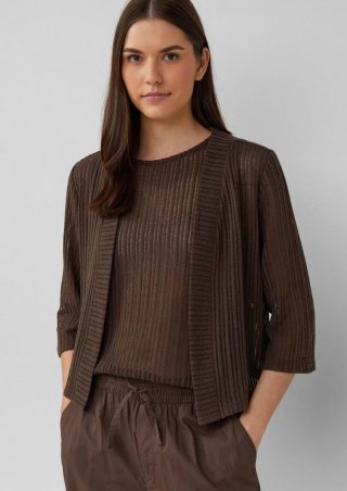 s.Oliver Sommerlicher Cardigan im Relaxed Fit mit 3/4-Ärmeln - mokka