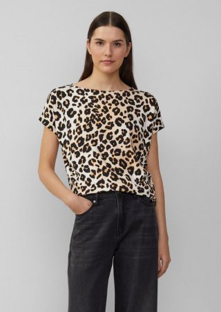 s.Oliver Viskosemix-T-Shirt im Relaxed Fit mit Leo-Muster - ecru