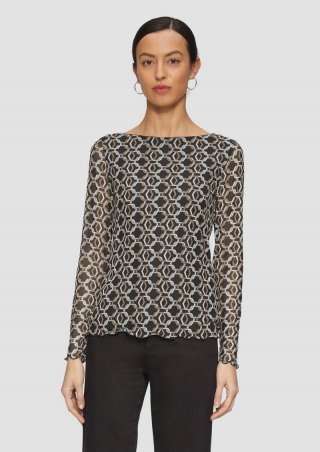 s.Oliver Longsleeve aus Mesh im Slim Fit - schwarz