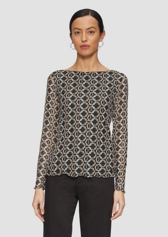 s.Oliver Longsleeve aus Mesh im Slim Fit - schwarz