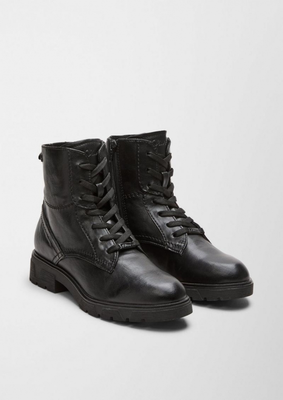 s.Oliver Schnürboots mit Reißverschluss - schwarz