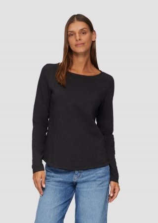 s.Oliver Longsleeve mit Flammgarnstruktur und U-Boot-Ausschnitt - schwarz