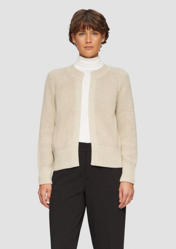 s.Oliver Strickjacke mit Raglanärmeln und Rippbündchen - beige