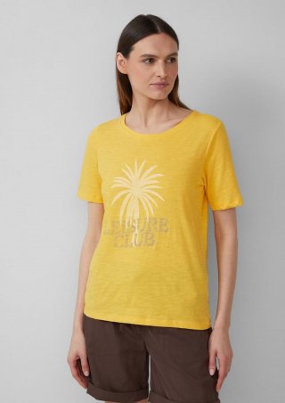 s.Oliver Print-T-Shirt mit Flammgarnstruktur im Relaxed Fit - zitrone
