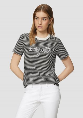 s.Oliver Streifenshirt mit Schmuckperlen - schwarz