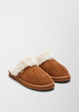 s.Oliver Hochwertige Echtleder-Pantoffeln - cognac