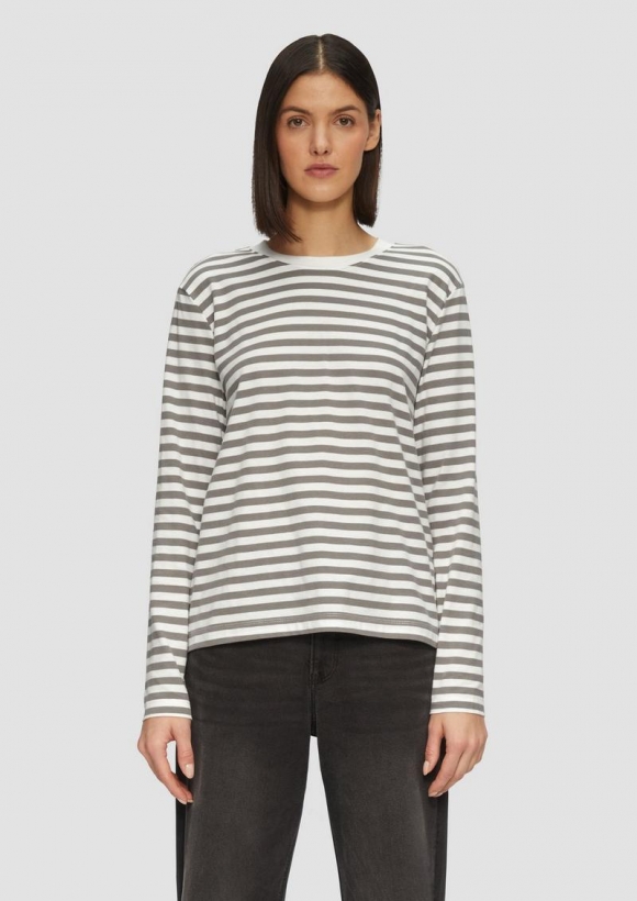 s.Oliver Gestreiftes Langarmshirt aus Baumwolljersey - karamell