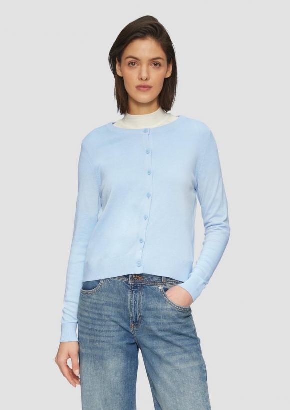 s.Oliver Rundhals-Strickjacke mit Knopfleiste - hellblau