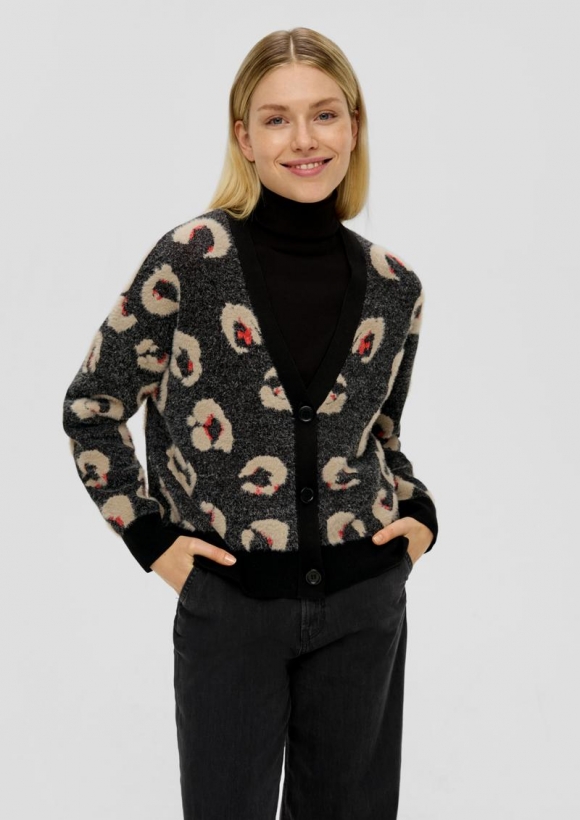 s.Oliver Cardigan mit Leo-Muster - schwarz