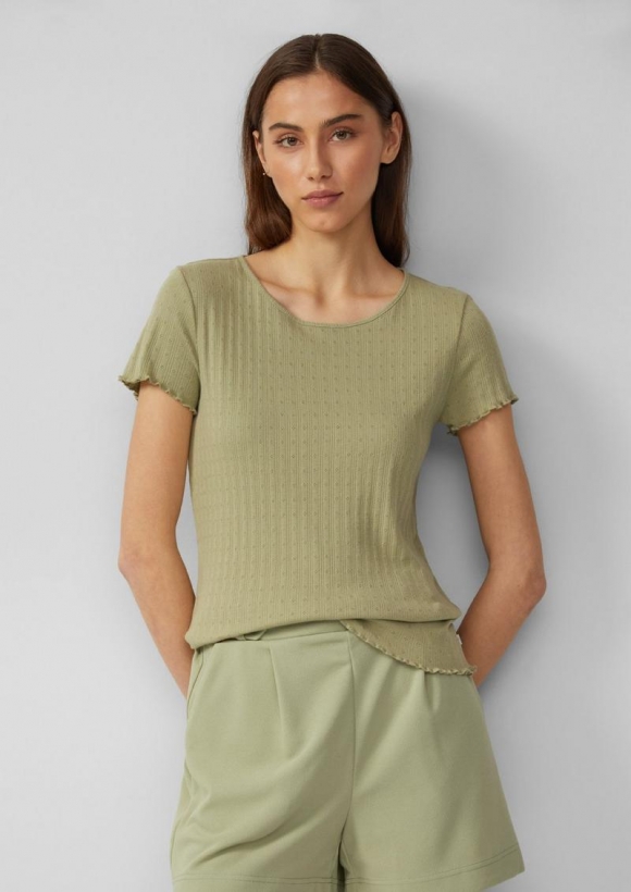s.Oliver T-Shirt mit Ajour-Muster - helles olivgrün