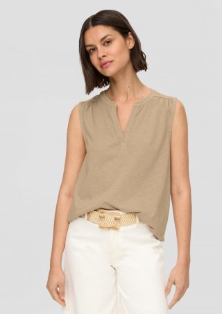s.Oliver Ärmelloses Shirt mit Tunika-Ausschnitt und Garment Dye - beige