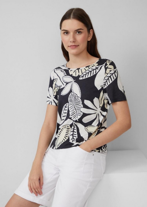 s.Oliver Jersey-T-Shirt im O-Shape mit Cut-out - schwarz