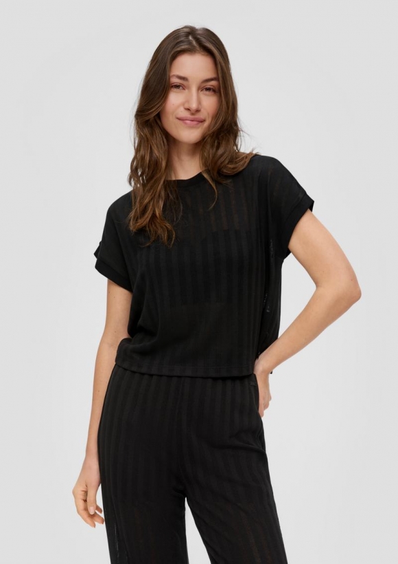 s.Oliver T-Shirt mit Musterstruktur - schwarz