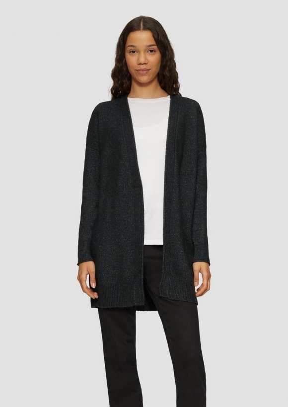 s.Oliver Weiche Strickjacke mit Rollkante - schwarz