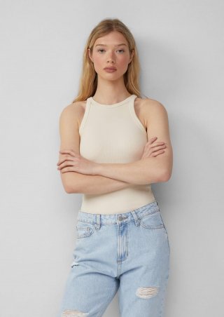 s.Oliver Geripptes Tanktop - helles sand