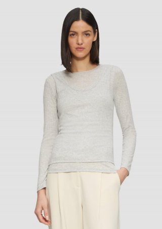 s.Oliver Geripptes Jersey-Shirt im Layering-Look - grau meliert